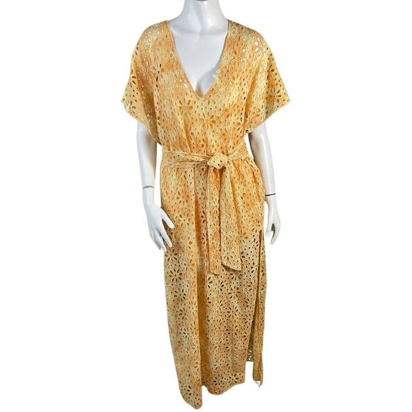 Jen’s Pirate Booty Shine On Kaftan Eyelet Maxi Dress Cover Up Yellow M / L - Picture 4 of 16